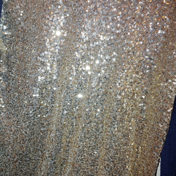 Navy gold sequin front blouse long sleeve small e2 clothing boutique - Picture 2 of 9